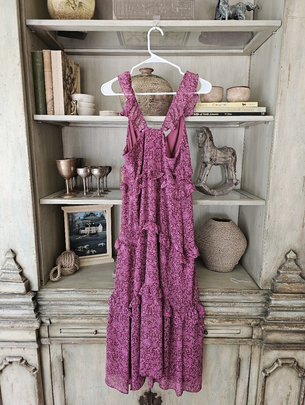 O.P.T One Pretty Time  Tiered Ruffle Pink Fuschia Maxi Dress - Picture 4 of 8